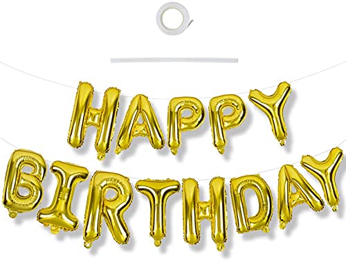 3D Gold Schriftzug Luftballons Metallic Deko zum Geburtstag Party Kindergeburtstag Happy Birthday Dekoration,Riesen Folienballon Banner,Deko zum Geburtstag-Golden von FIBOUND