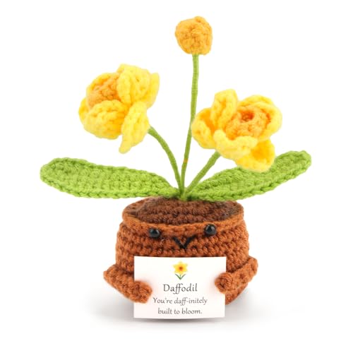 FIDWALL Positive Häkelblume Figur mit Eingebauter Affirmationskarte – Handgemachtes Geburtstagsblume Andenken für Frauen – Emotional Support, Glücksbringer, Pocket Hug (Narzisse – Mär/Dez) von FIDWALL