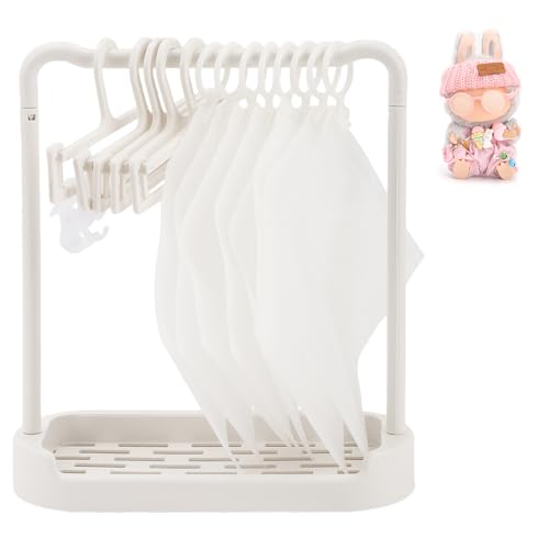 WALLFID Puppenkleiderschrank mit Ständer – Mini Kleiderschrank für 10/15/20cm Plüschpuppen – Set mit Puppenkleiderbügeln, Haken & Staubbeuteln zur Aufbewahrung und Präsentation von Puppenkleidung von FIDWALL
