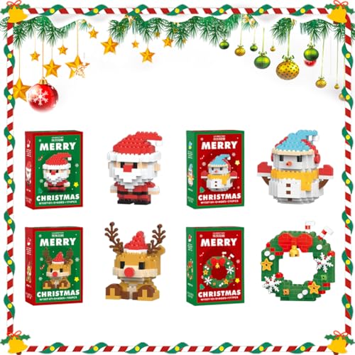 FIENZA Baustein-Set im Weihnachtsmann-Design, 4er-Pack Baustein-Ornamente mit Weihnachtsmotiv, Mini-Baufiguren, selbstgemachte, Weihnachts, Neujahrs und Geburtstagsgeschenke (C) von FIENZA