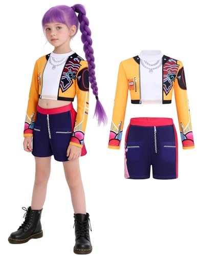 FIENZA K pop Demon Hunters Kostüm Kinder, Rumi Zoey Mira Cosplay Kostüm,Popsängerin Stickerei Mantel Top Shorts Halskette Quaste Anhänger Rumi Tanz Bühnenoutfit Set FIENZA K pop Demon Hunters Kostüm Kinder, Rumi Zoey Mira Cosplay Kostüm,Popsängerin Stickerei Mantel Top Shorts Halskette Quaste Anhänger Rumi Tanz Bühnenoutfit Set von FIENZA