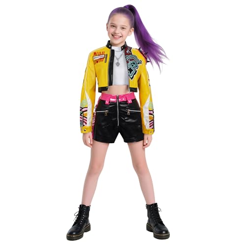 FIENZA Pop Demon Hunter Kostüm Kinder, Rumi Zoey Cosplay Kostüm,Popsängerin Stickerei Mantel Top Shorts Halskette Quaste Anhänger 5-teiliges Rumi Tanz Bühnenoutfit Set FIENZA Pop Demon Hunter Kostüm Kinder, Rumi Zoey Cosplay Kostüm,Popsängerin Stickerei Mantel Top Shorts Halskette Quaste Anhänger 5-teiliges Rumi Tanz Bühnenoutfit Set von FIENZA