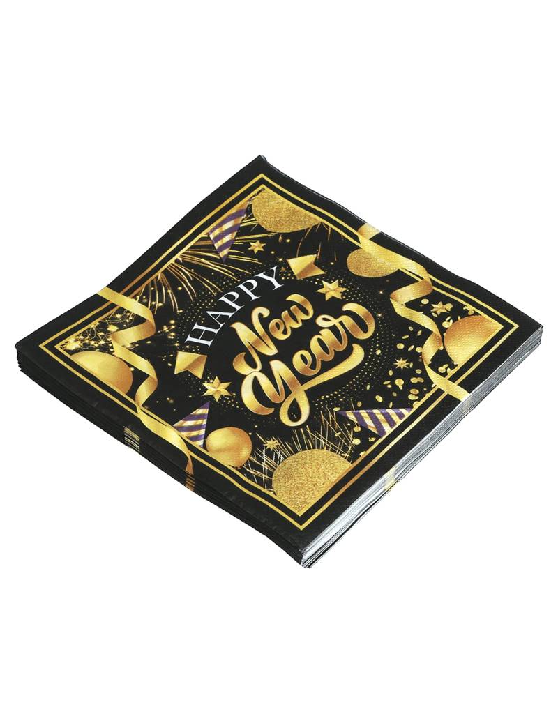 20 Servietten Happy New Year Schwarz Gold 33 x 33 cm von FIESTAS GUIRCA, S.L.