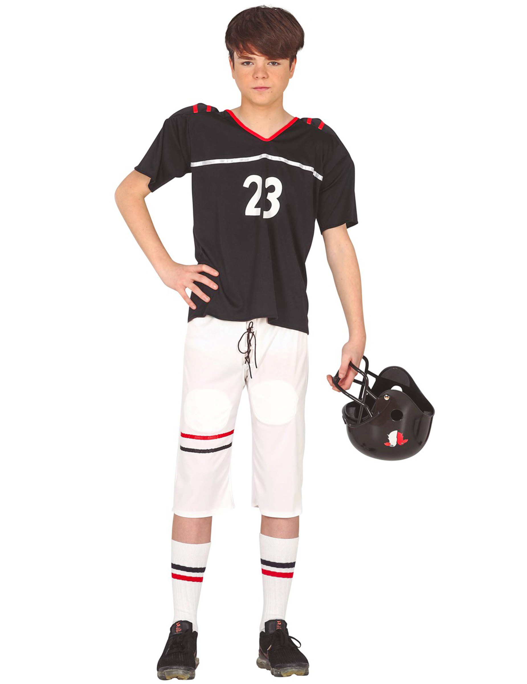 American Football-Kostüm für Teenager schwarz-weiß-rot von FIESTAS GUIRCA, S.L.