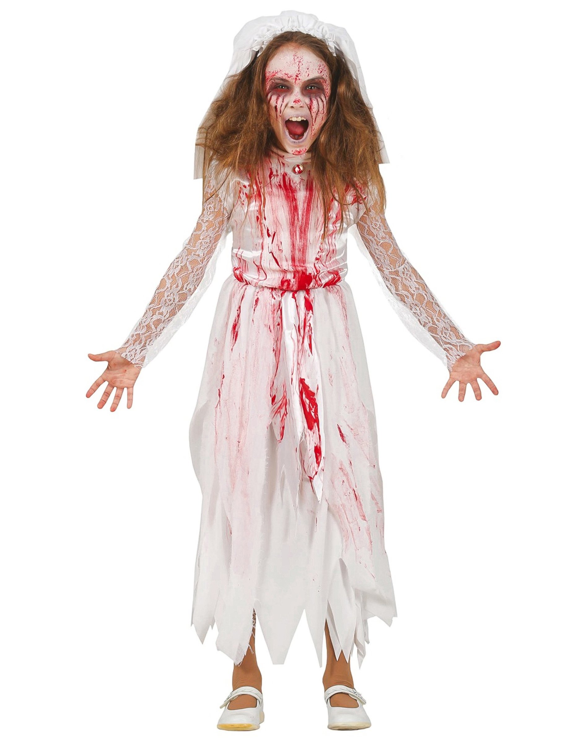 Blutige Killerbraut Mädchenkostüm für Halloween weiß-rot von FIESTAS GUIRCA, S.L.