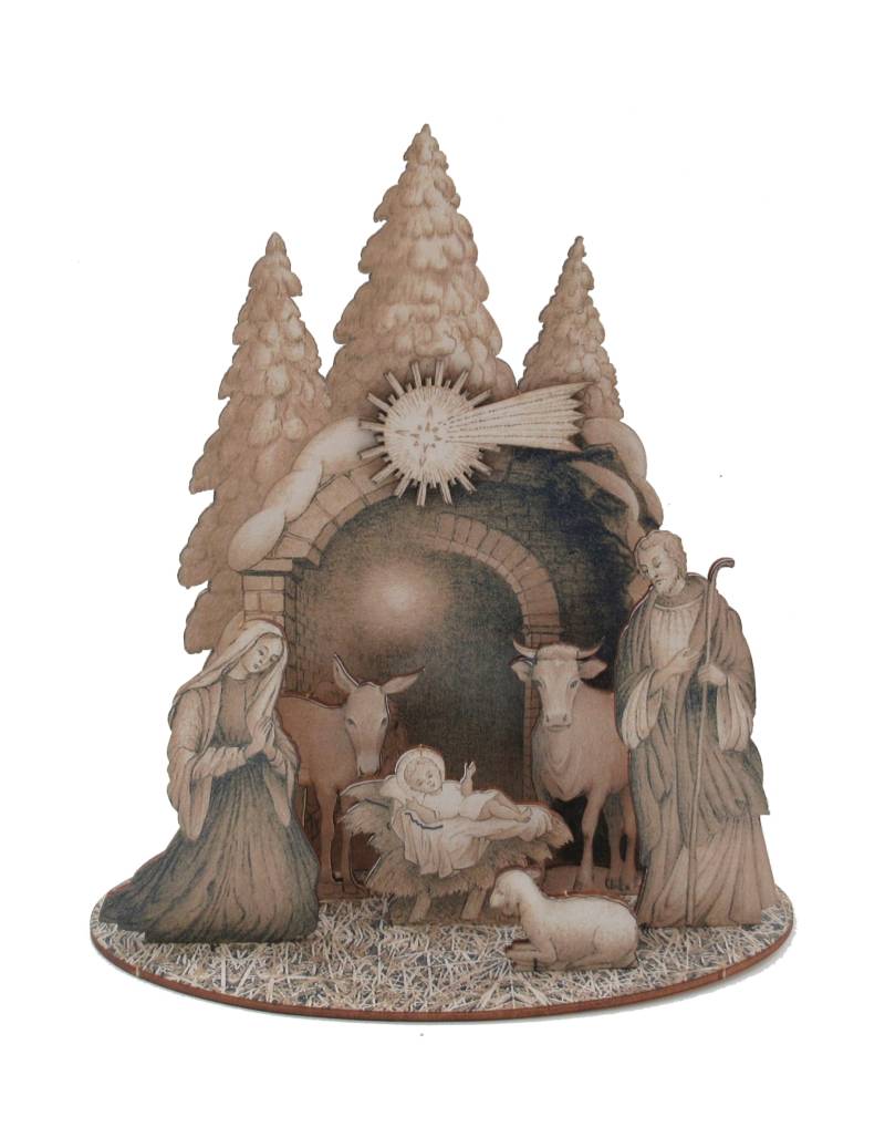 Traditionelle Weihnachtskrippe aus Holz mit Fächern braun 20 x 22 cm von GIOCOPLAST NATALE S.P.A