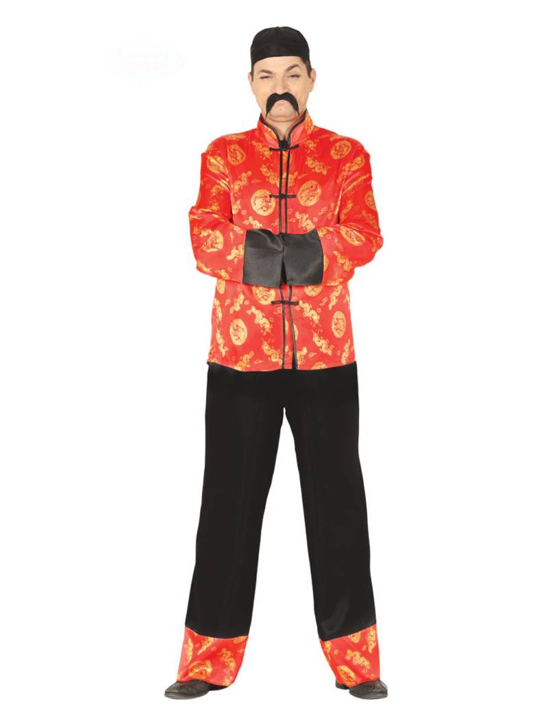 China-Kostüm für Herren Faschingskostüm rot-schwarz von FIESTAS GUIRCA, S.L.