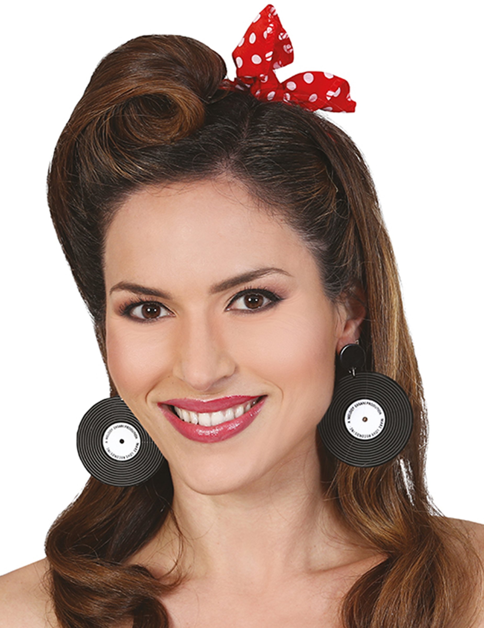 Coole Rockabilly-Ohrringe für Damen 50er-Jahre schwarz-weiß von FIESTAS GUIRCA, S.L.