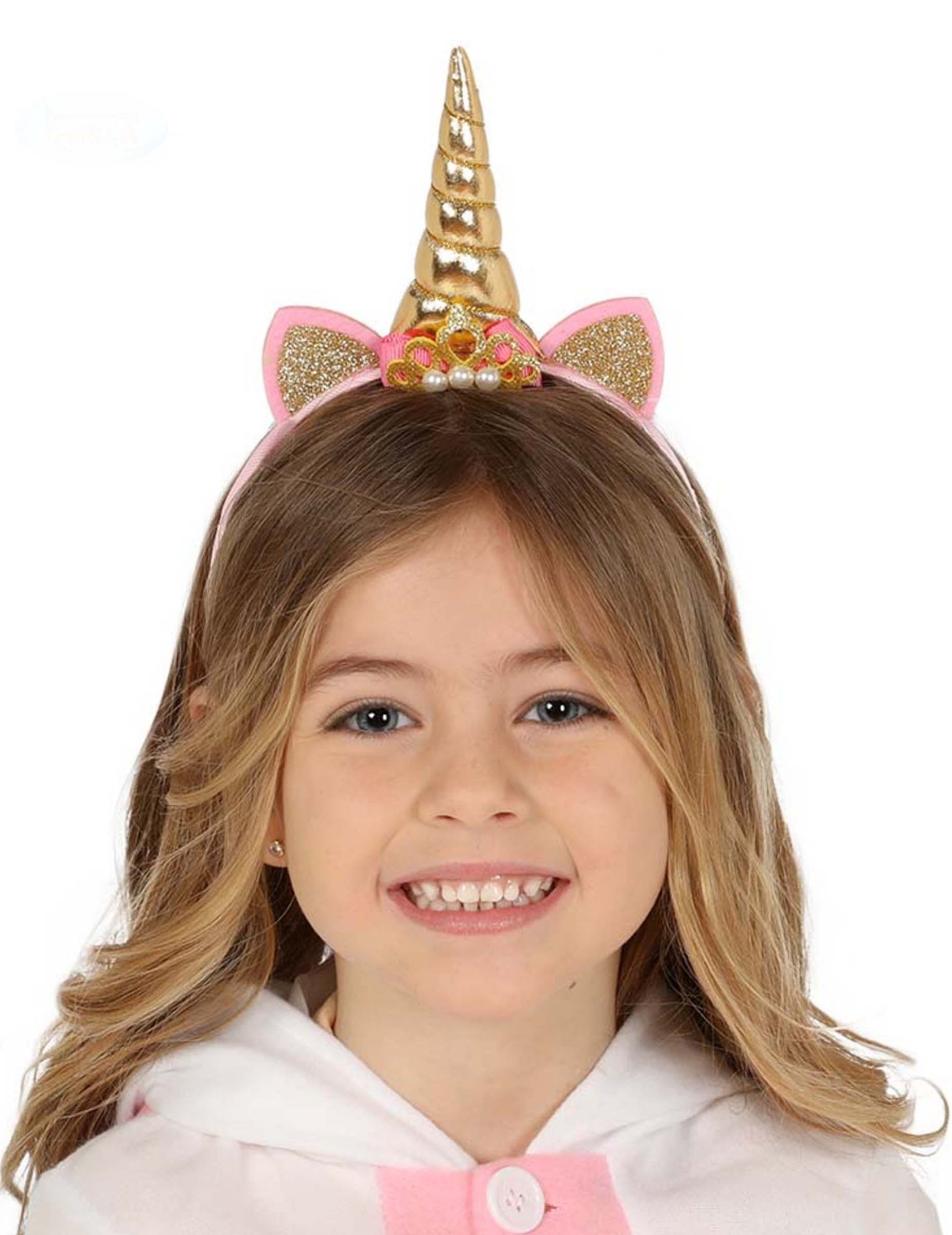 Einhorn-Haarreif mit Krönchen für Mädchen Karnevals-Zubehör rosa-gold von FIESTAS GUIRCA, S.L.