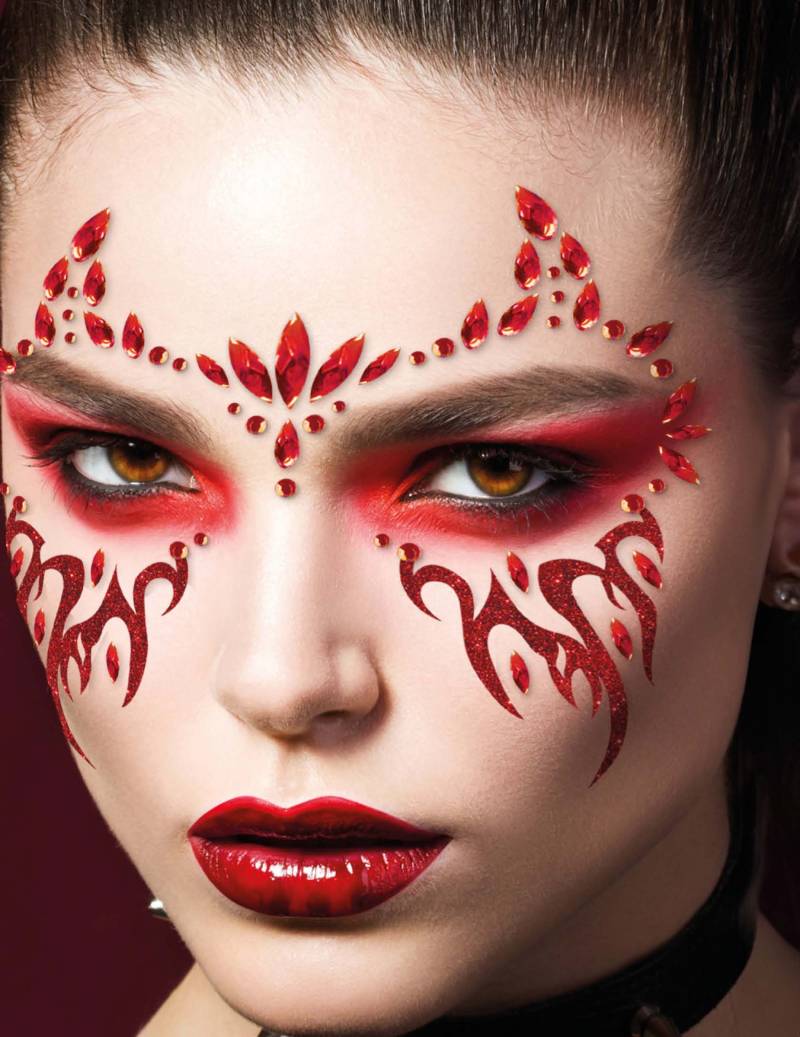 Gesichtsschmuck Feuerteufel rot Halloween Make up von FIESTAS GUIRCA, S.L.
