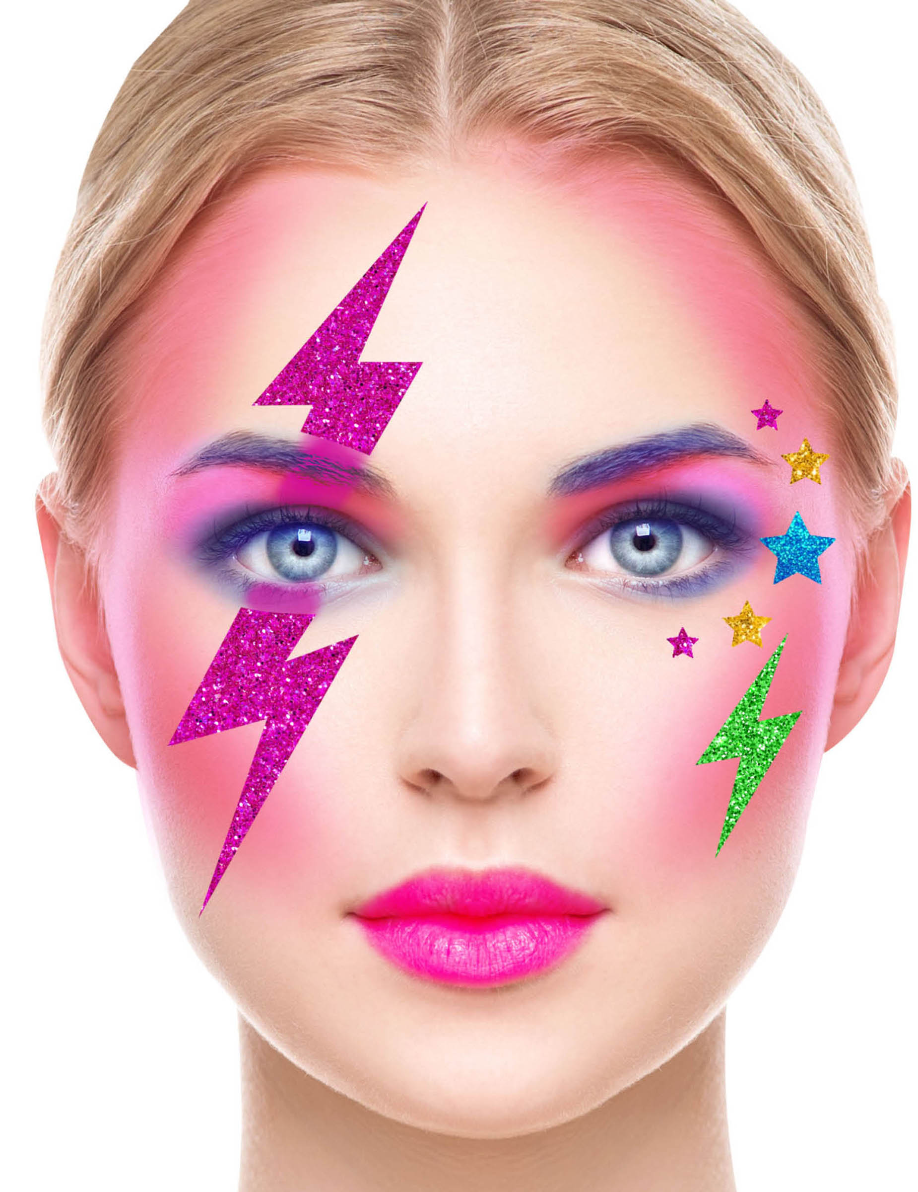 Gesichtssticker glitzernd rosa-grün von FIESTAS GUIRCA, S.L.