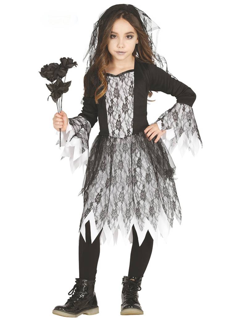 Gothic-Brautkostüm für Mädchen mit Spitze Halloweenkostüm schwarz-weiss von FIESTAS GUIRCA, S.L.