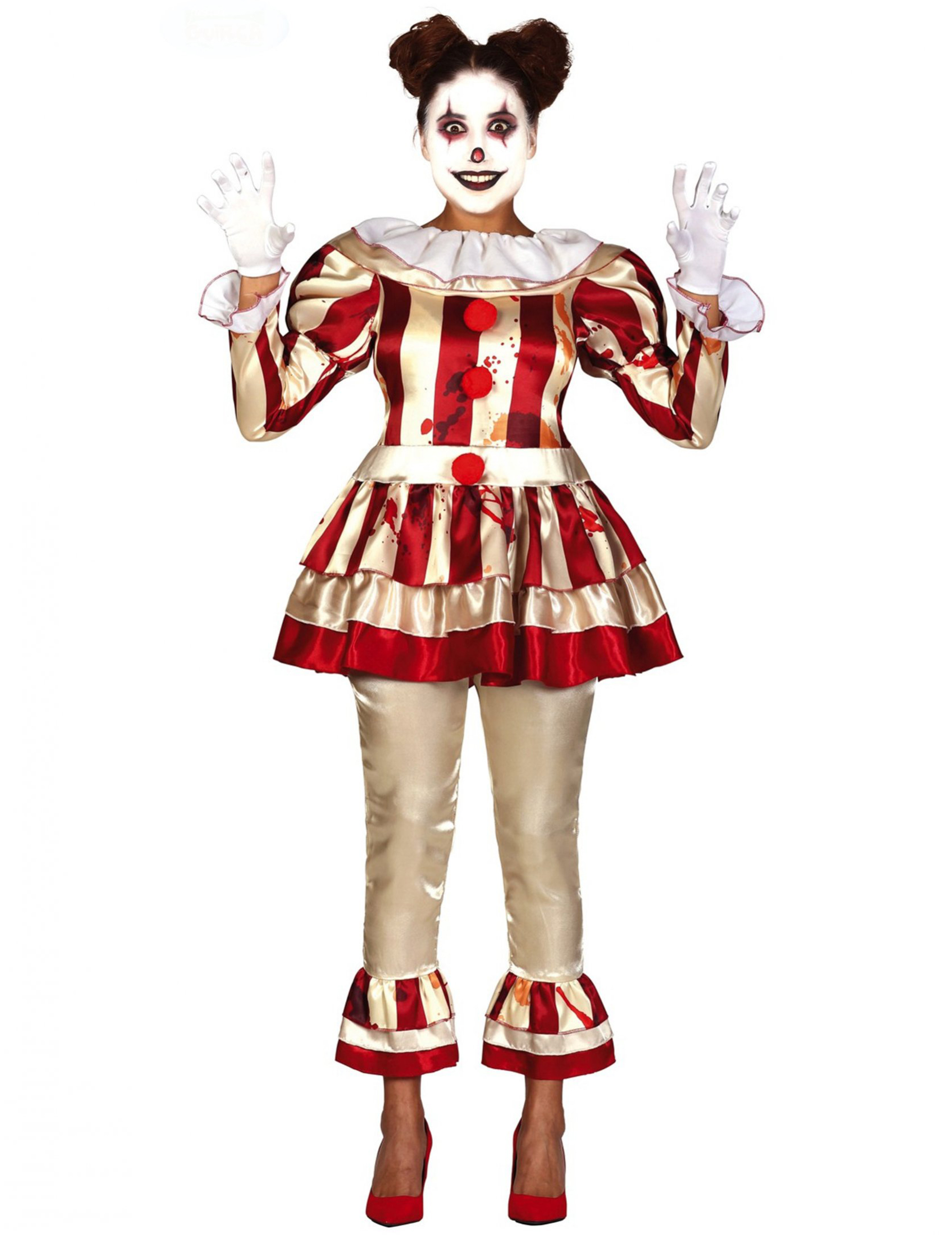 Gruseliges Clown-Kostüm für Damen Halloweenkostüm rot-beige von FIESTAS GUIRCA, S.L.