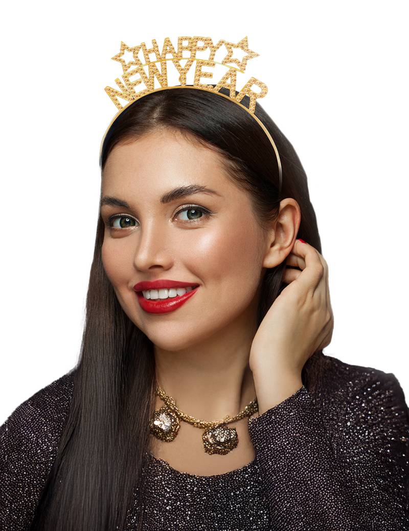 Haarreif Happy New Year Strass für Erwachsene goldfarben von FIESTAS GUIRCA, S.L.