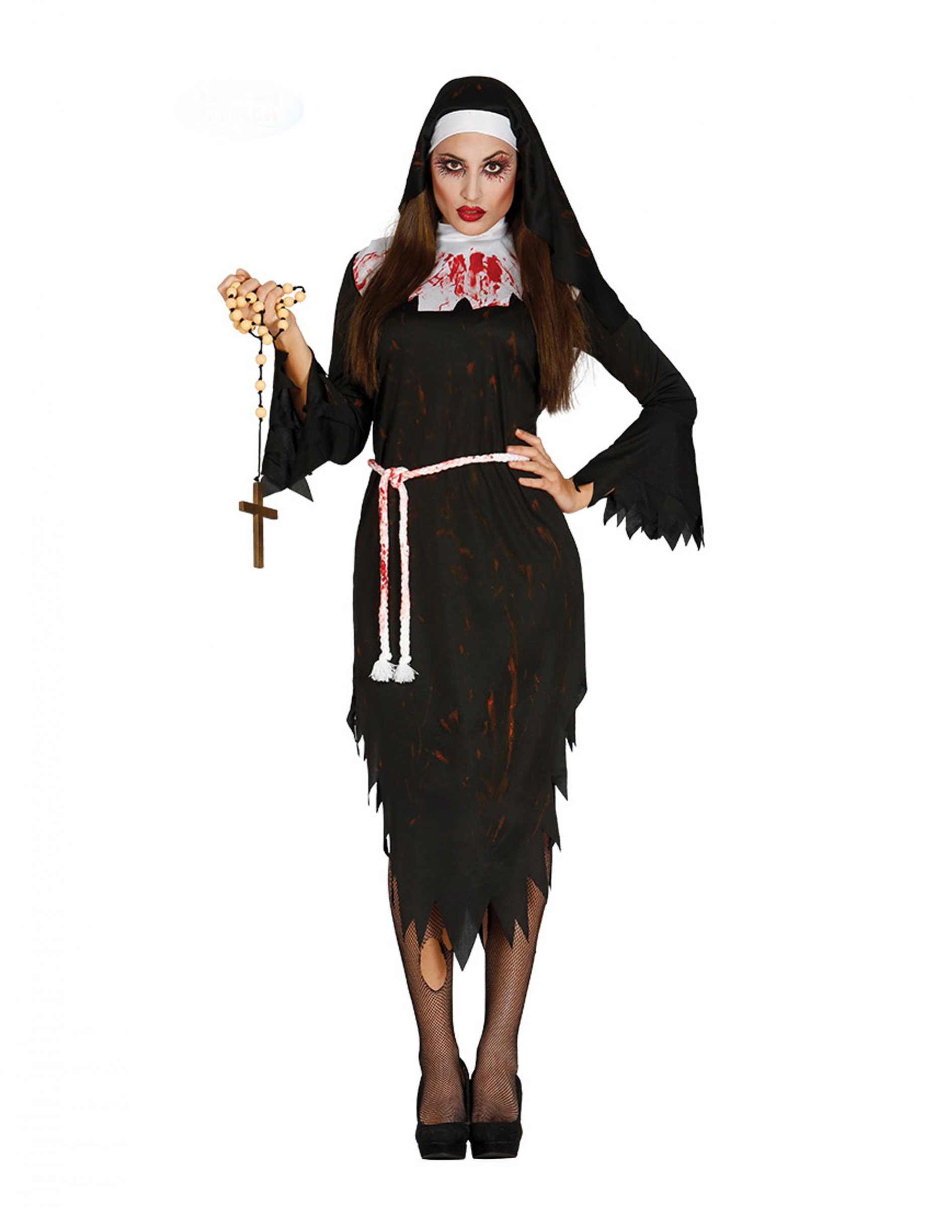 Halloween-Nonnenkostüm Blutige Nonne schwarz-weiss-rot von FIESTAS GUIRCA, S.L.