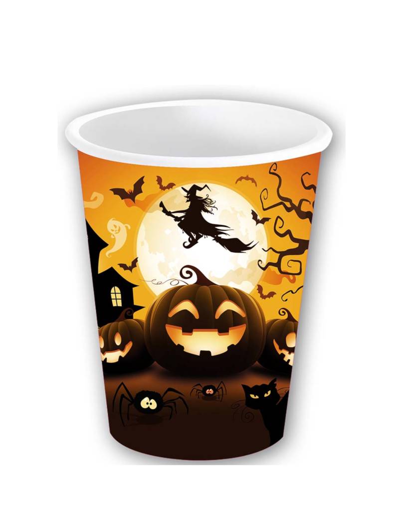 Halloween-Trinkbecher mit Kürbis 6 Stück orange-schwarz 240ml von FIESTAS GUIRCA, S.L.