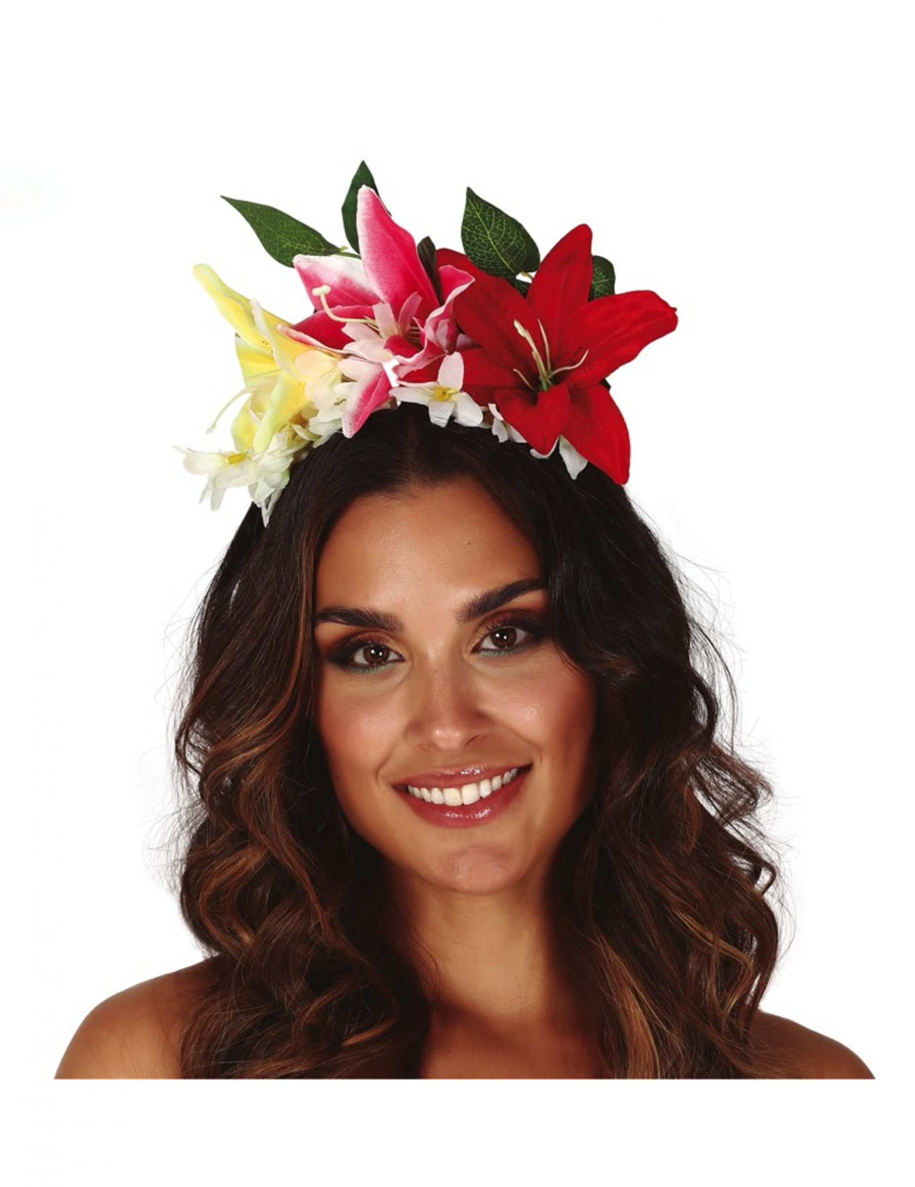Hawaii-Blumenkrone Blumen-Haarreif Damen-Kostümaccessoire bunt von FIESTAS GUIRCA, S.L.