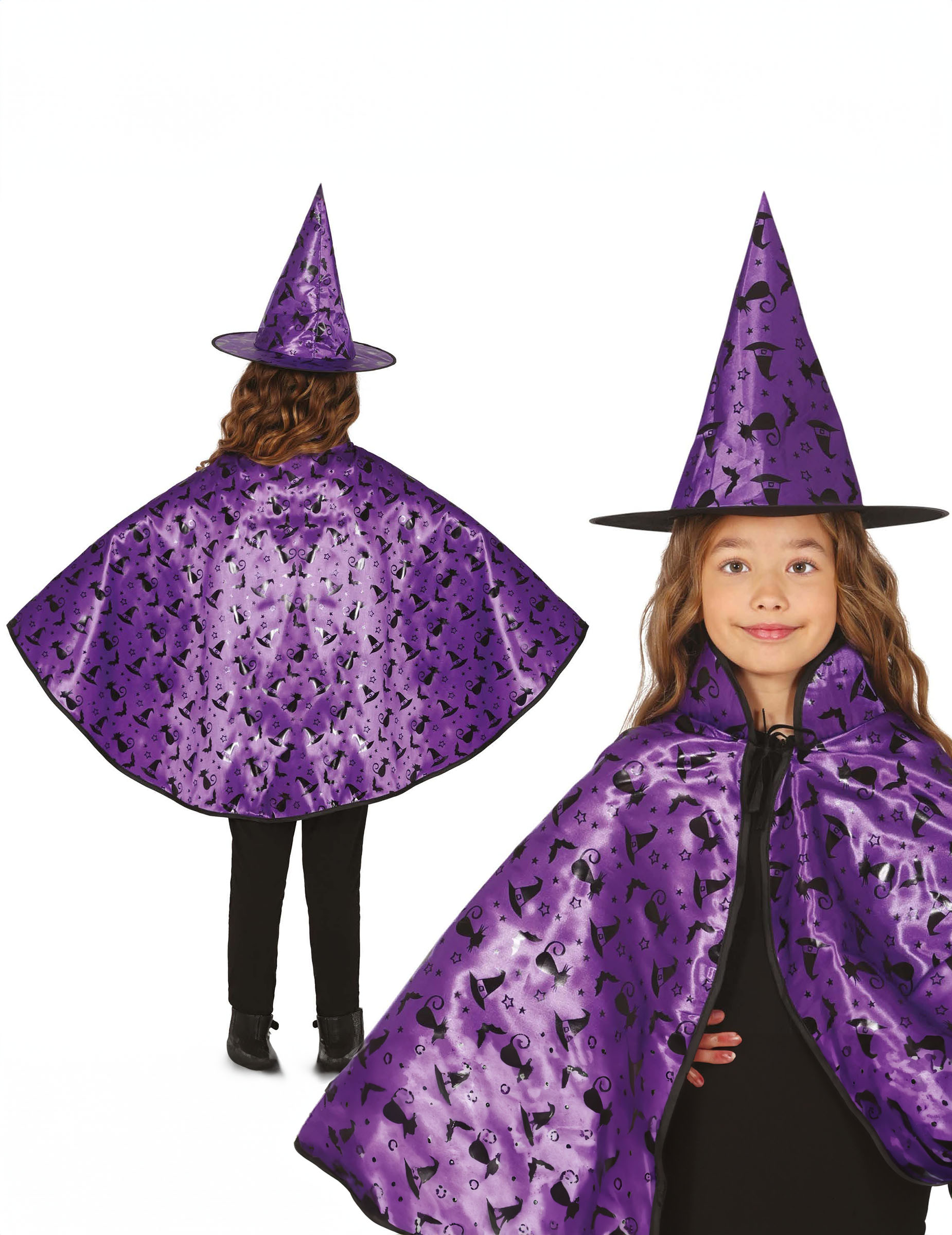 Hexen Set für Kinder mit Umhang und Hut violett von FIESTAS GUIRCA, S.L.