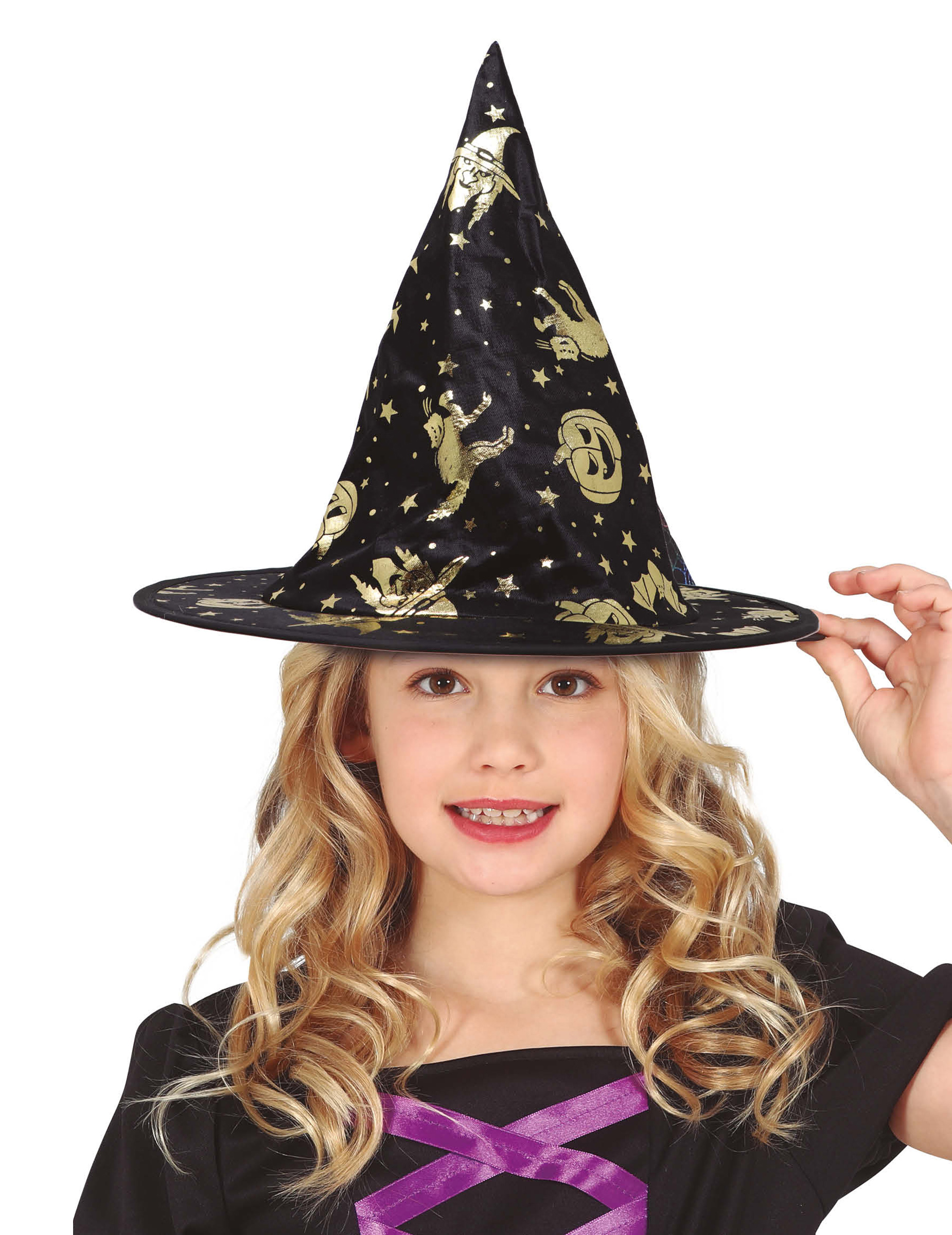 Hexenhut für Kinder Schwarz Gold Halloween von FIESTAS GUIRCA, S.L.