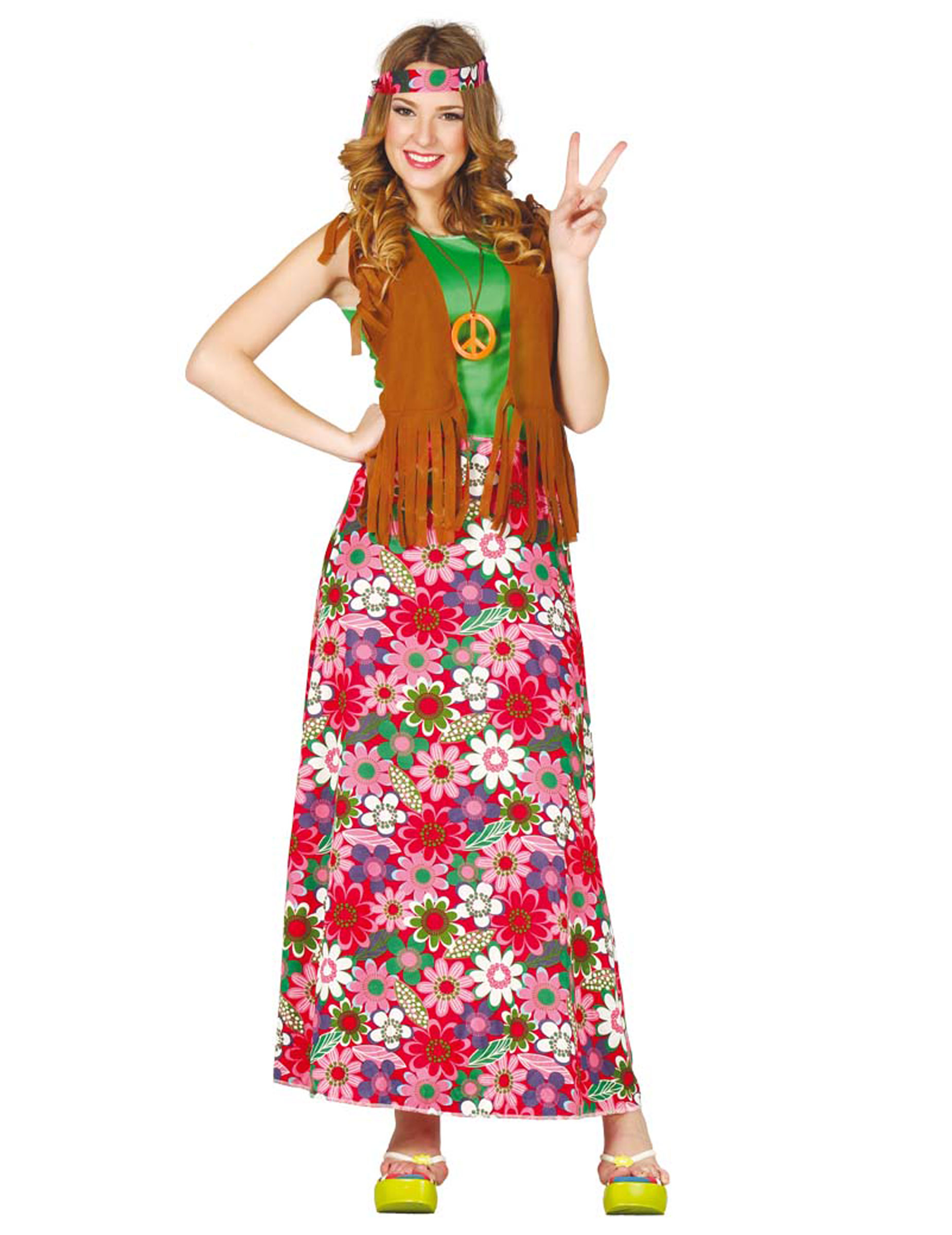 Hippie-Damenkostüm mit Blumenrock bunt von FIESTAS GUIRCA, S.L.