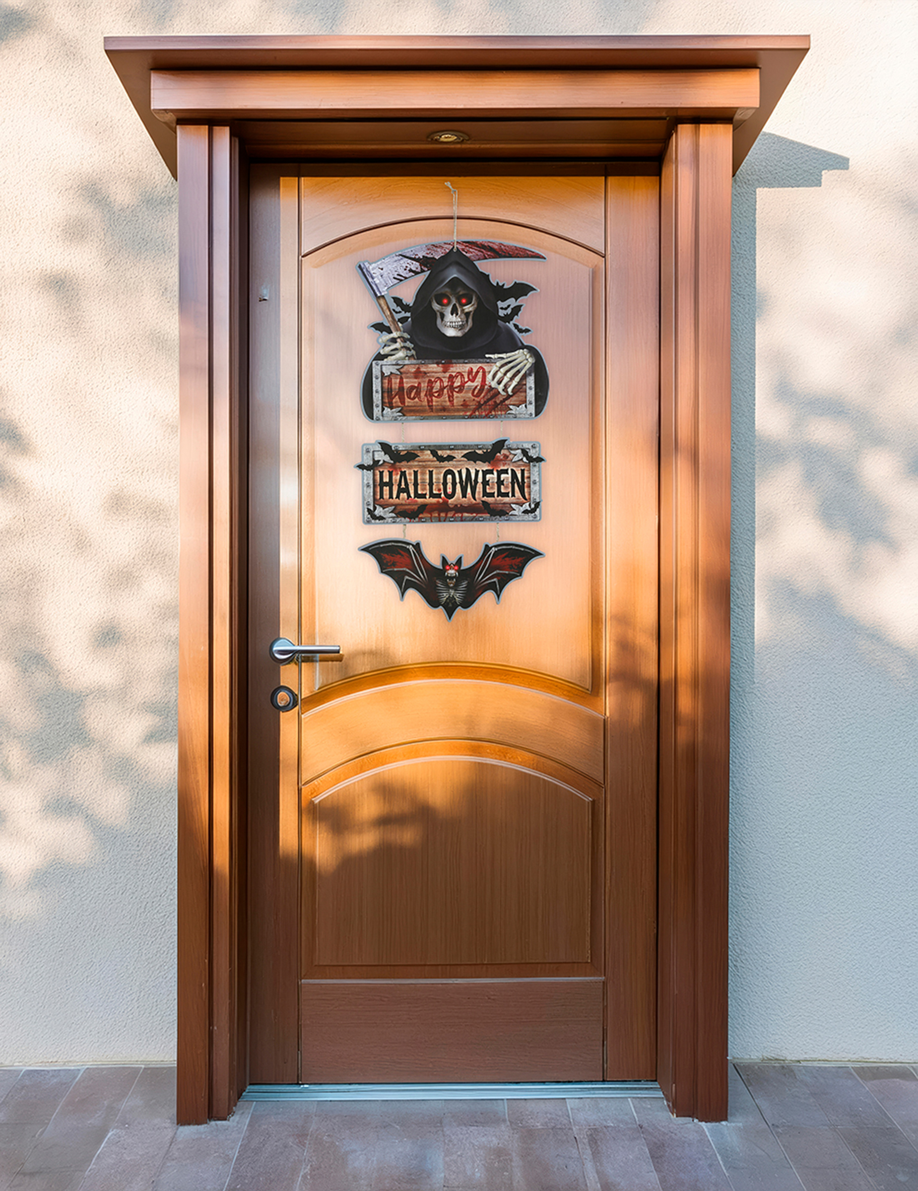 Holzschild Happy Halloween mit Sensenmann 60 cm von FIESTAS GUIRCA, S.L.