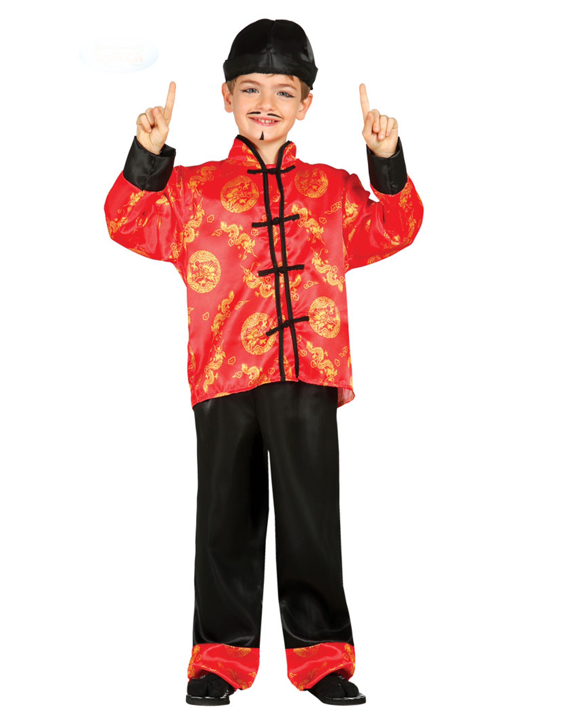 Hübsches Asia-Kostüm für Jungen rot-schwarz-goldfarben von FIESTAS GUIRCA, S.L.