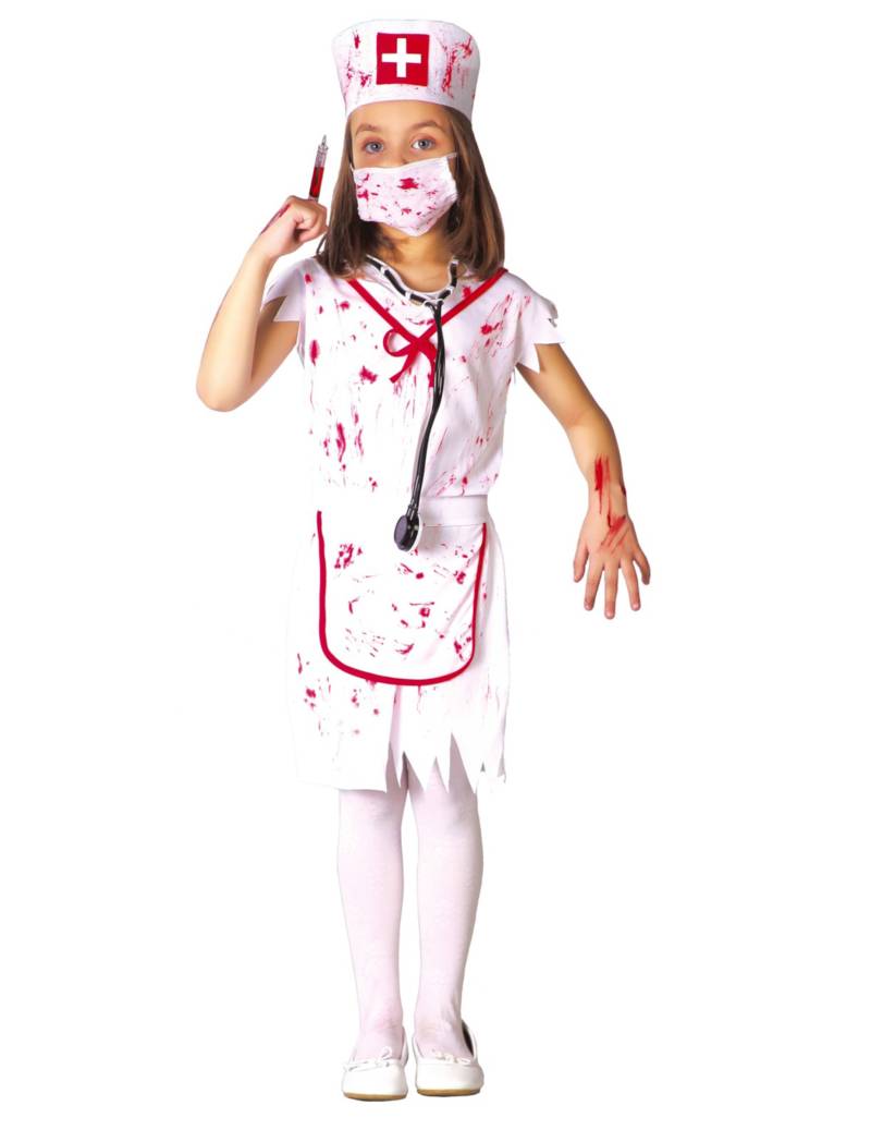 Hungrige Zombie-Krankenschwester Halloween-Kostüm für Mädchen weiß-rot von FIESTAS GUIRCA, S.L.