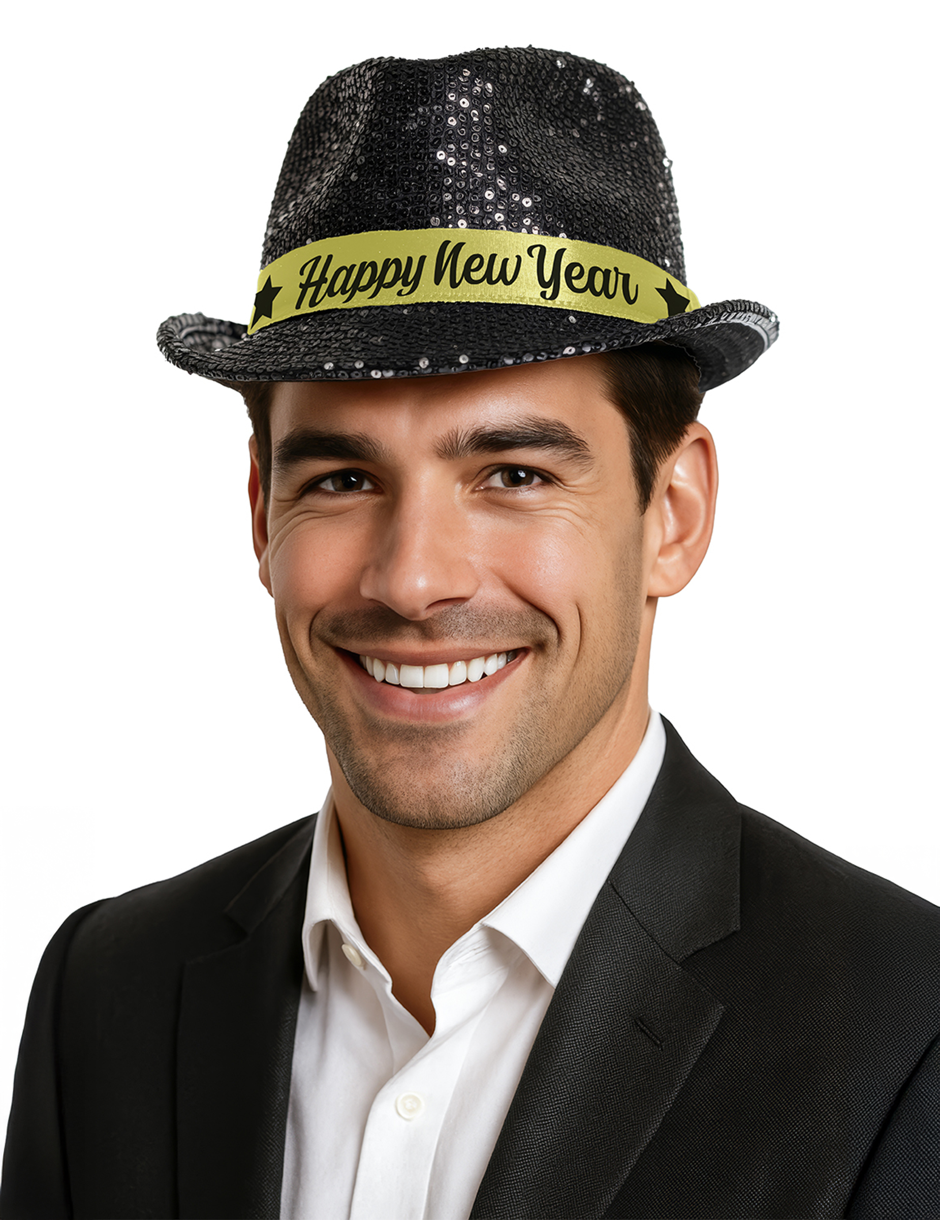 Hut Pailletten Happy New Year schwarz für Erwachsene von FIESTAS GUIRCA, S.L.