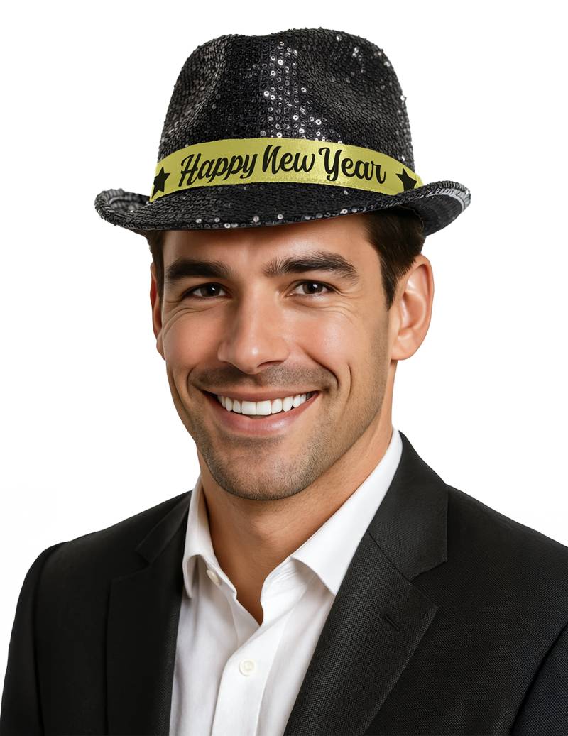 Hut Pailletten Happy New Year schwarz für Erwachsene Hut Pailletten Happy New Year schwarz für Erwachsene von FIESTAS GUIRCA, S.L.