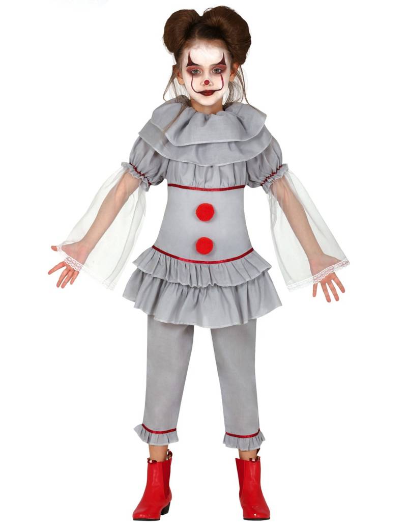 Killer-Clownkostüm für Mädchen Halloweenkostüm grau-rot von FIESTAS GUIRCA, S.L.