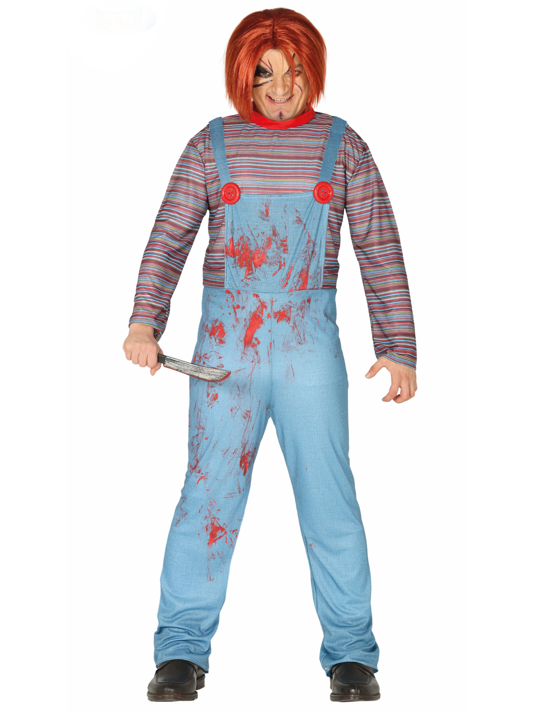 Killerpuppen-Kostüm Horror-Kostüm für Halloween blau-rot von FIESTAS GUIRCA, S.L.