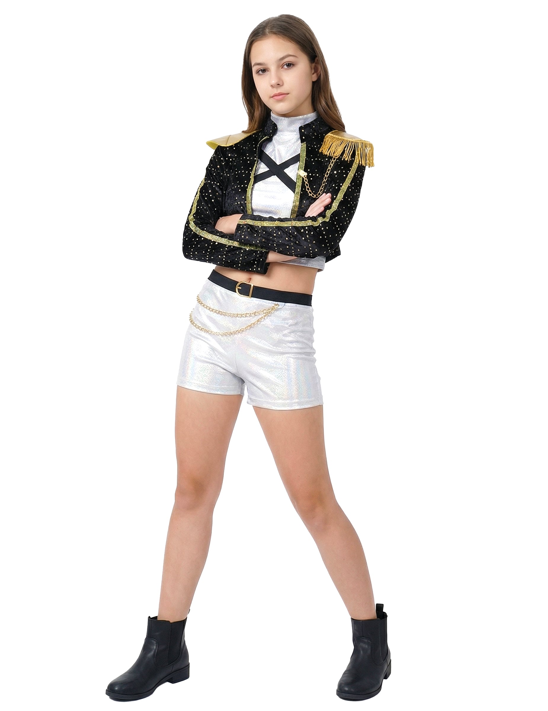 Kpop Star Kostüm Jugendliche irisierend Silber Schwarz Gold von FIESTAS GUIRCA, S.L.