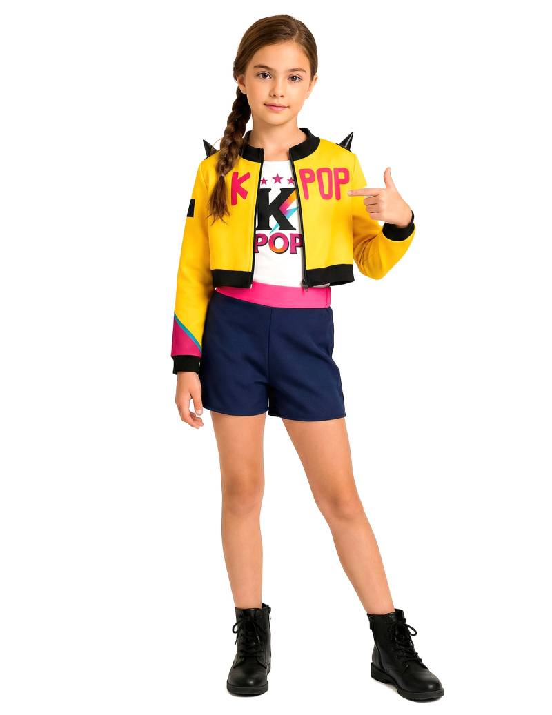 Kpop Star Mädchenkostüm gelb-schwarz-pink-blau von FIESTAS GUIRCA, S.L.