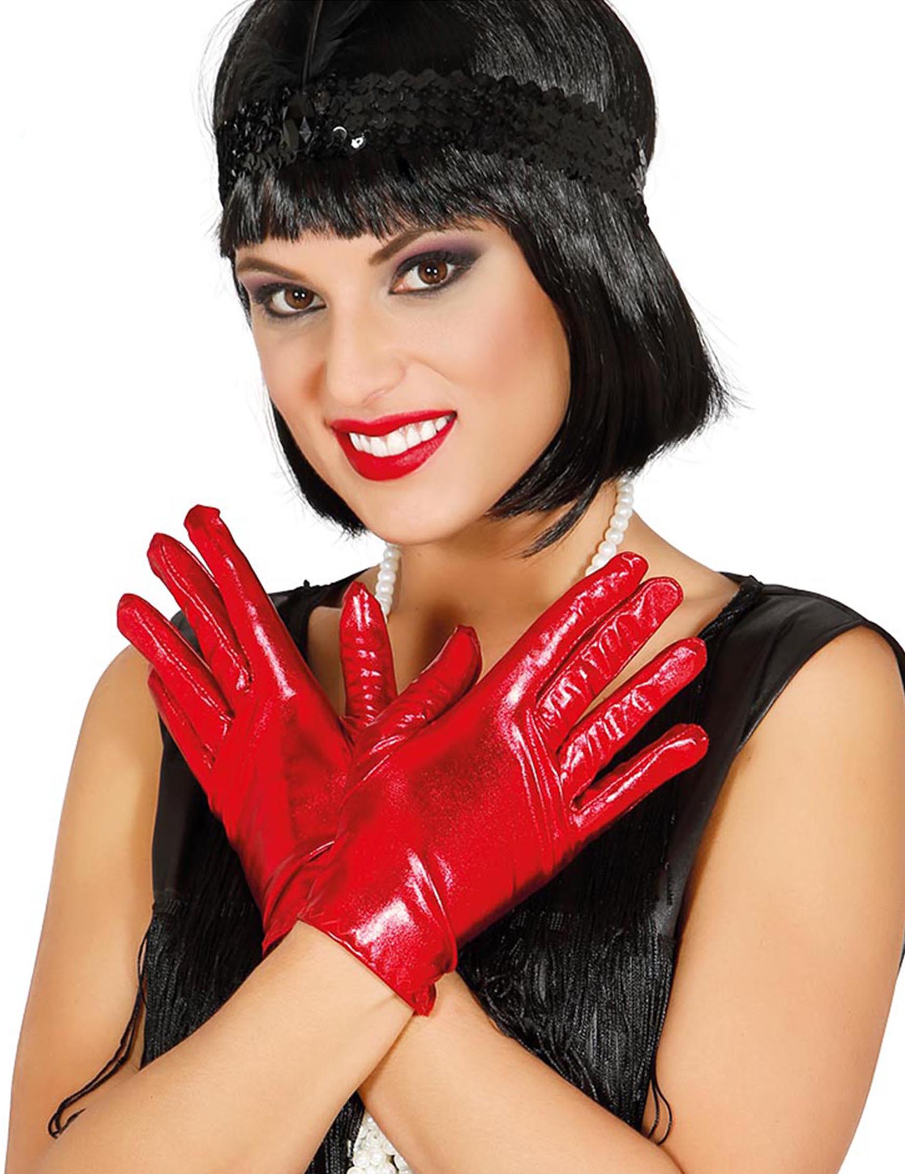 Kurze Handschuhe für Damen im Metallic-Look rot von FIESTAS GUIRCA, S.L.