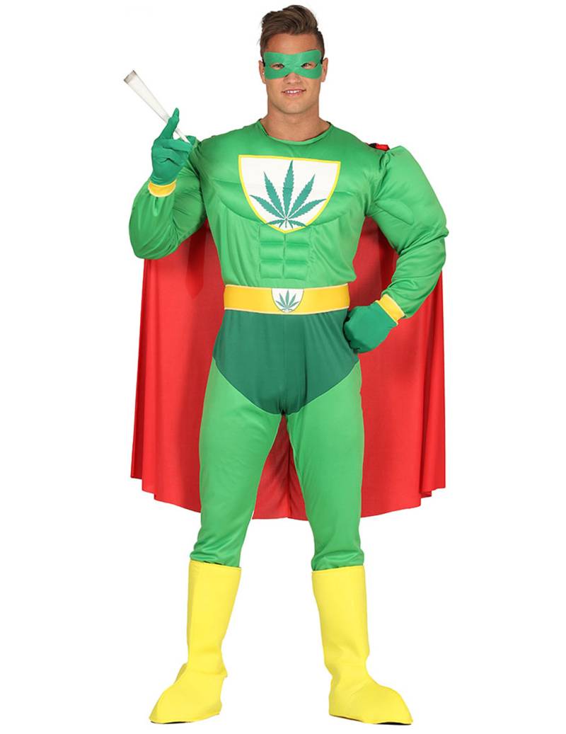 Lustiges Superheldenkostüm Cannabis grün-gelb-rot von FIESTAS GUIRCA, S.L.