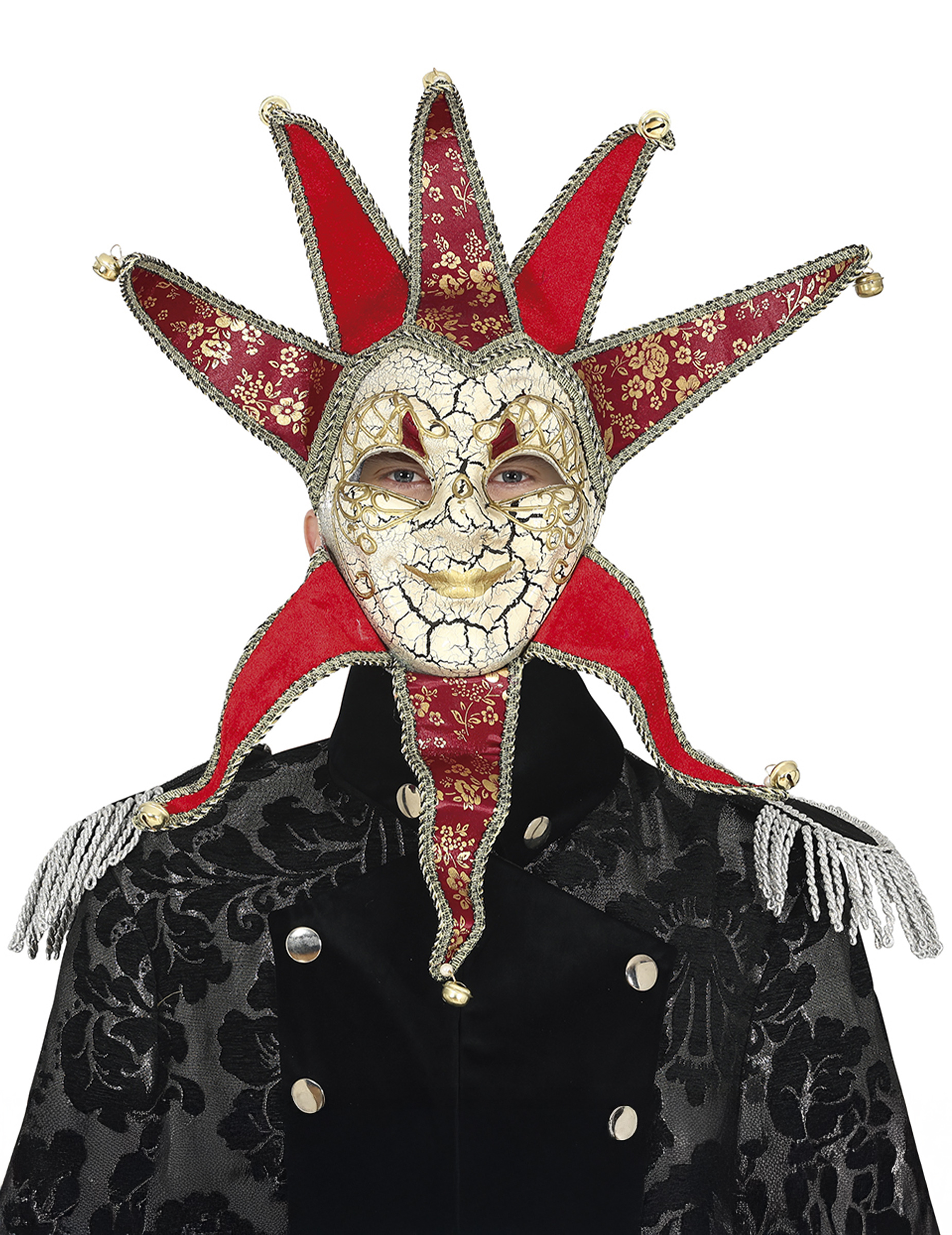 Maske Venezianisch Herren Rot Gold für Erwachsene von FIESTAS GUIRCA, S.L.