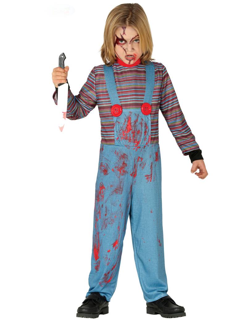 Mörderpuppe-Kostüm für Kinder Halloween-Kostüm blau-rot von FIESTAS GUIRCA, S.L.
