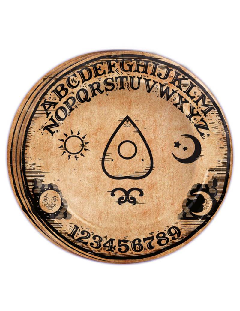 Mysteriöse Ouija-Pappteller Halloween-Tischdeko 8 Stück braun-schwarz 23 cm von FIESTAS GUIRCA, S.L.
