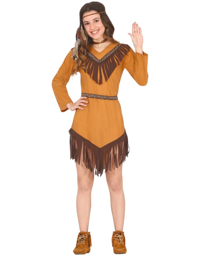Nordamerikanische Indianerin Mädchenkostüm für Teenager braun von FIESTAS GUIRCA, S.L.