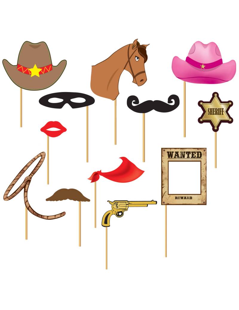 Papp-Foto-Set am Stick Cowboy 12-teilig bunt von FIESTAS GUIRCA, S.L.