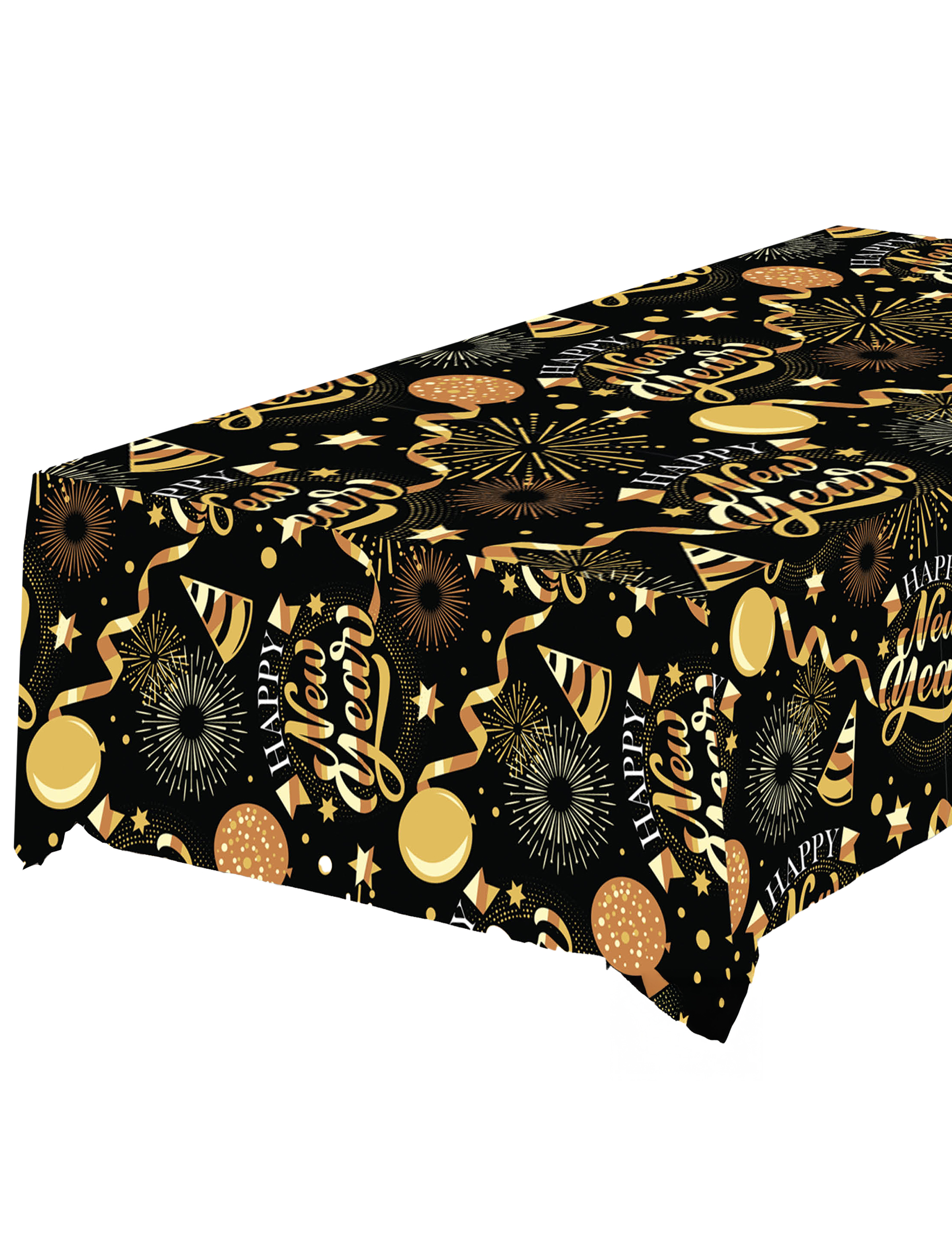 Plastiktischdecke Happy New Year Schwarz Gold 1,37 x 2,74 m von FIESTAS GUIRCA, S.L.