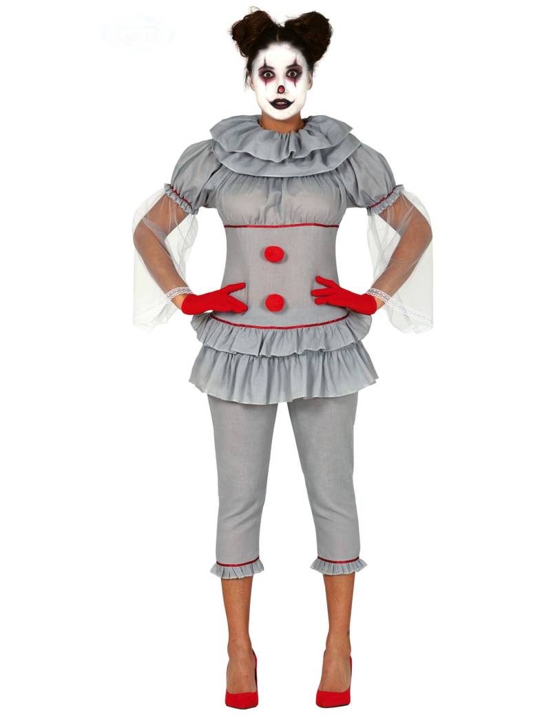 Psycho-Clown-Kostüm für Damen Halloween-Kostüm grau-rot von FIESTAS GUIRCA, S.L.