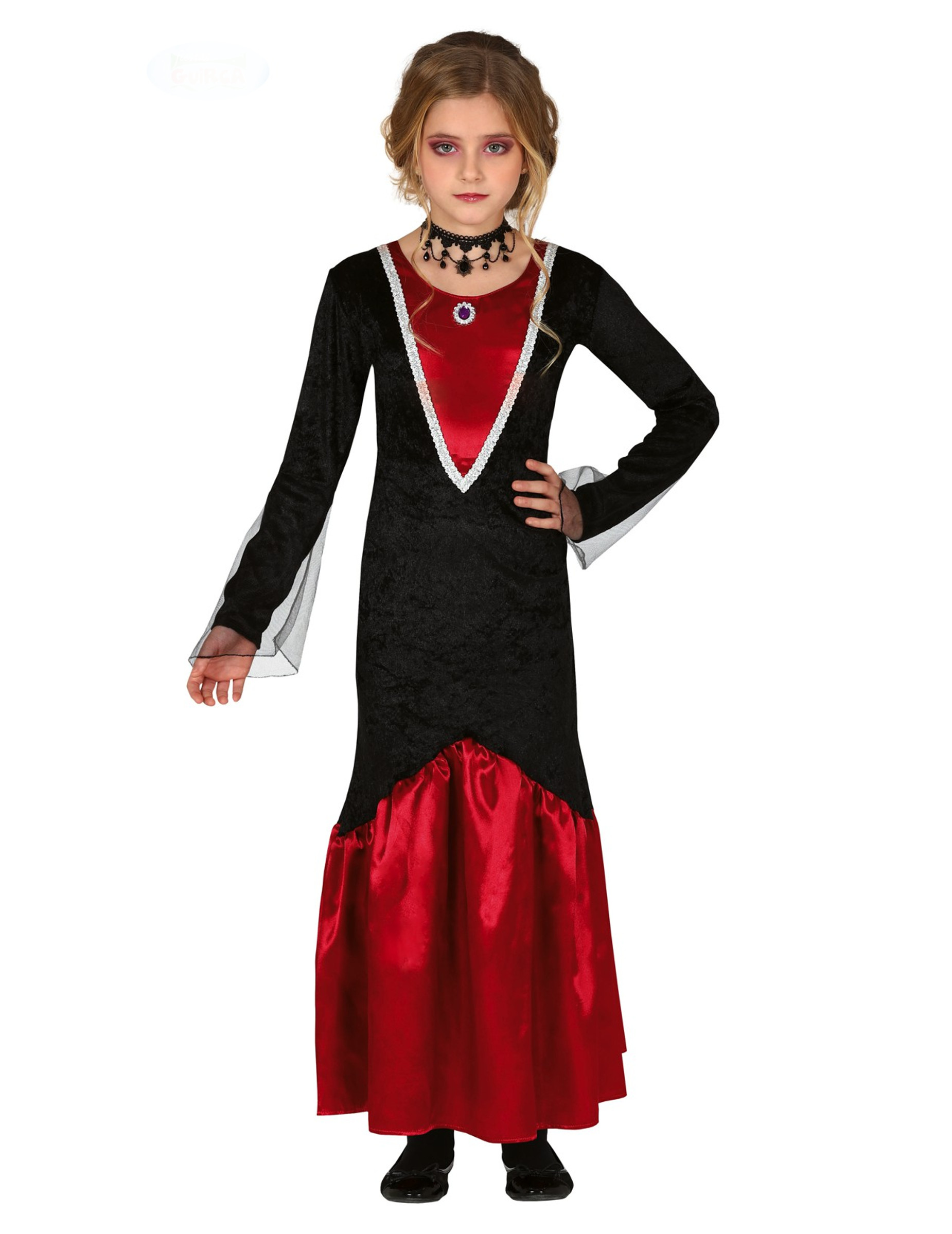Schaurig-edles Vampir-Kostüm für Mädchen Halloween-Kostüm rot-schwarz von FIESTAS GUIRCA, S.L.
