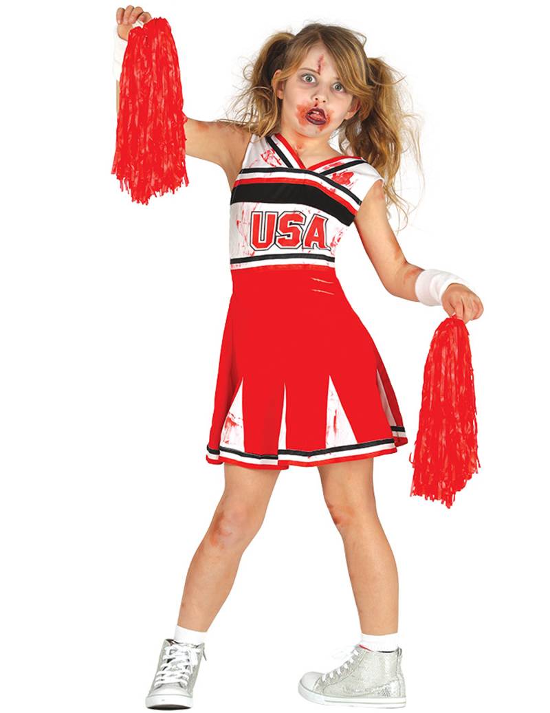 Schauriges Cheerleader-Kinderkostüm Halloween rot-schwarz-weiss von FIESTAS GUIRCA, S.L.