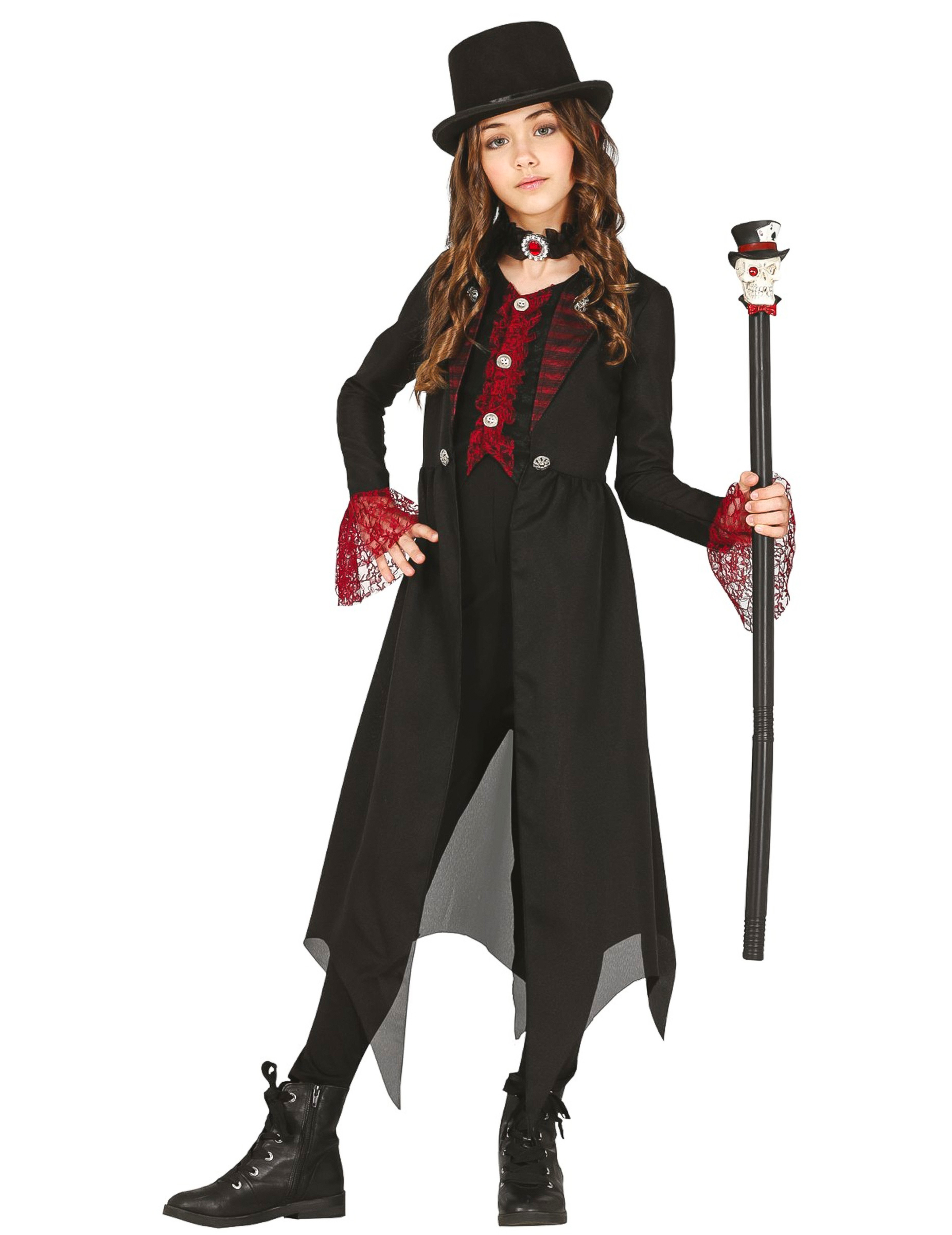 Schickes Gothic-Kostüm für Kinder Halloween schwarz-rot von FIESTAS GUIRCA, S.L.
