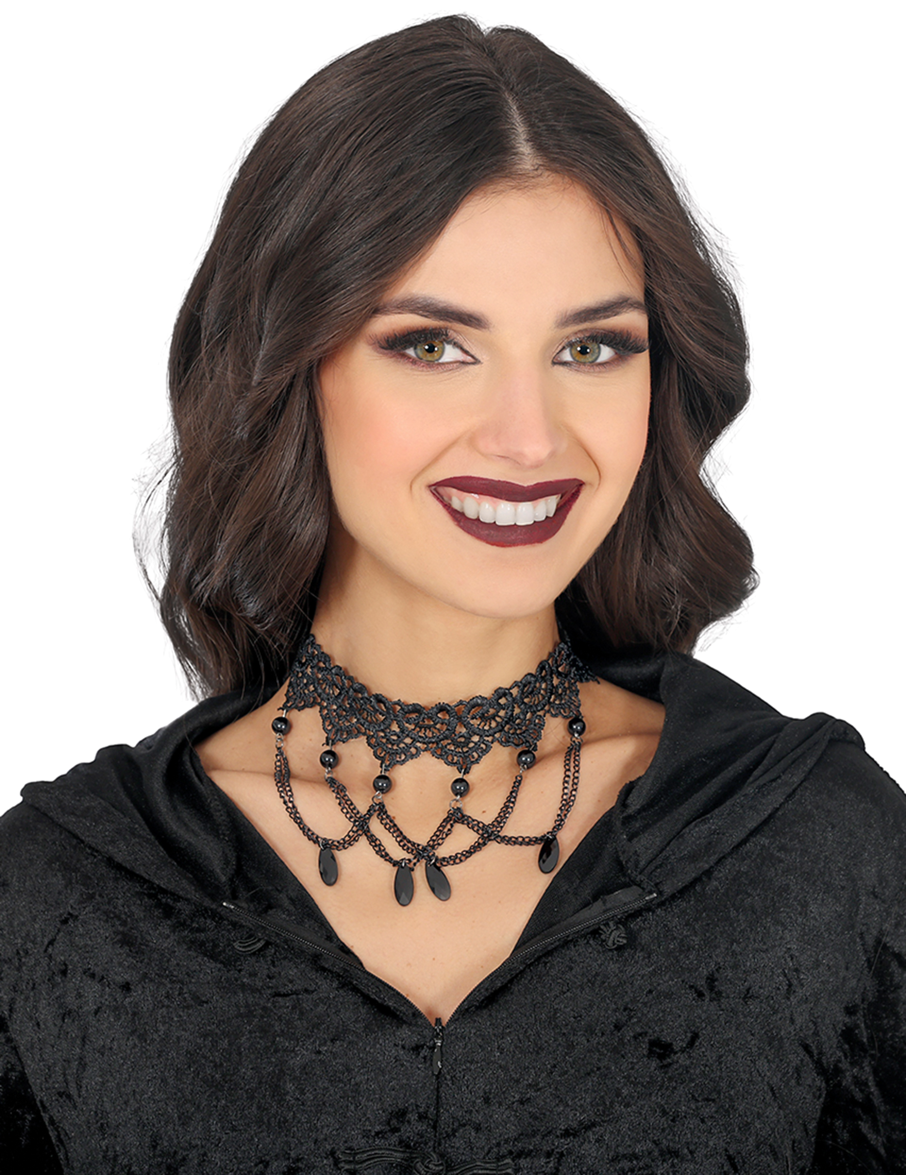 Schwarzer Neckholder mit Spitze und Ketten von FIESTAS GUIRCA, S.L.