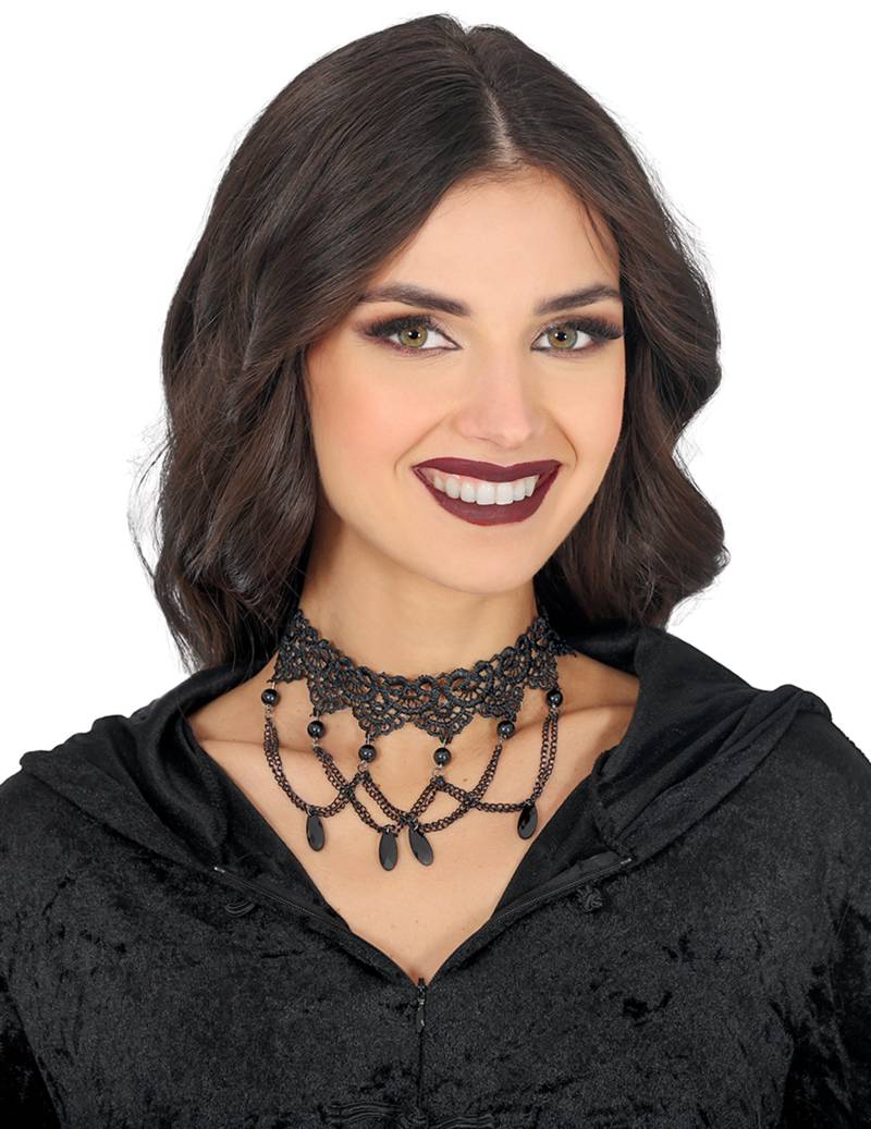 Schwarzer Neckholder mit Spitze und Ketten von FIESTAS GUIRCA, S.L.