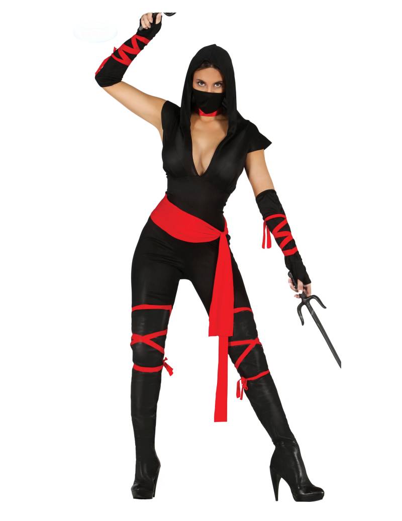 Sexy Ninja-Damenkostüm Faschingskostüm schwarz-rot von FIESTAS GUIRCA, S.L.