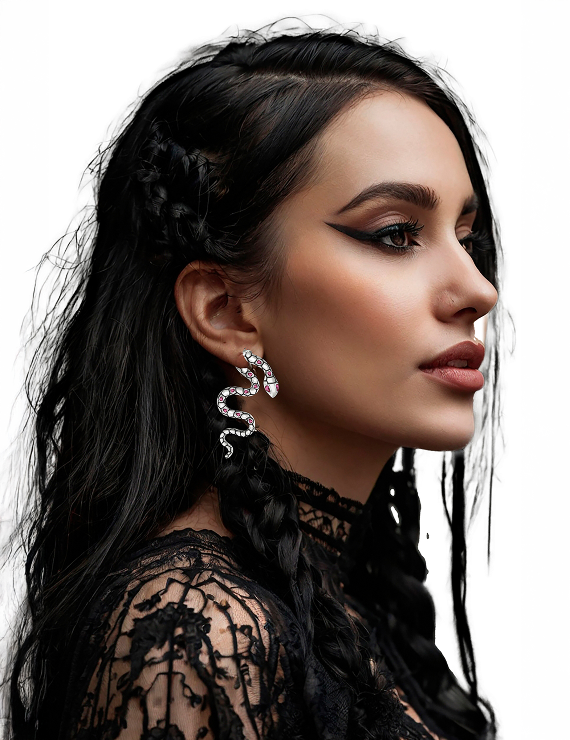 Silberner Schlangen Ohrring 6cm Halloween von FIESTAS GUIRCA, S.L.