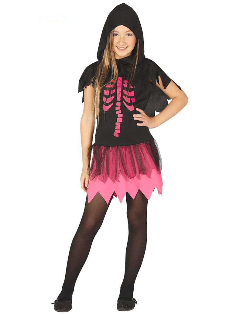 Skelett-Kostüm für Mädchen Halloween-Kostüm schwarz-pink von FIESTAS GUIRCA, S.L.